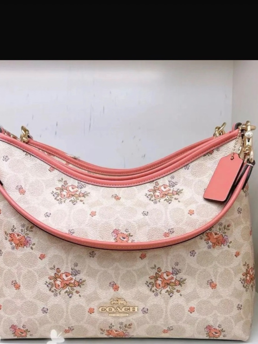 Coach Cream and Pink Floral Shoulder Bag